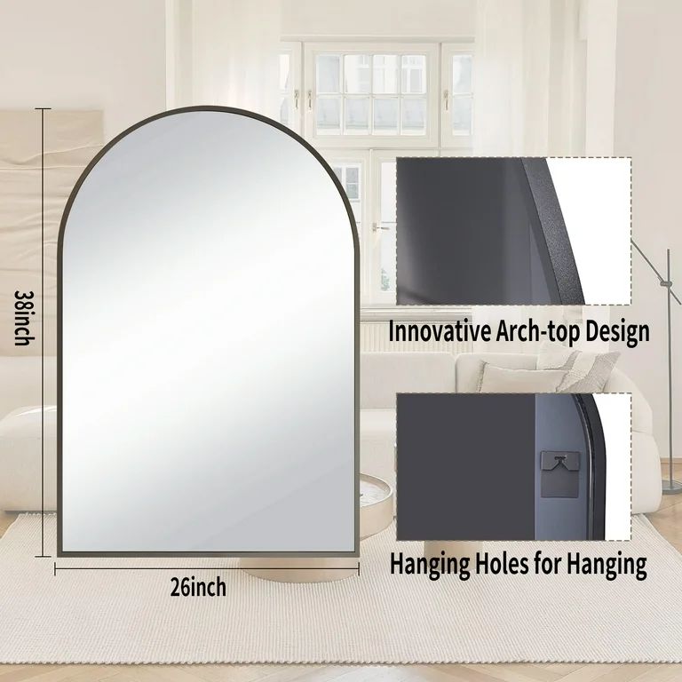 BEAUTYPEAK 26"x 38" Bathroom Mirror Wall Vanity Arched Mirror, Black | Walmart (US)