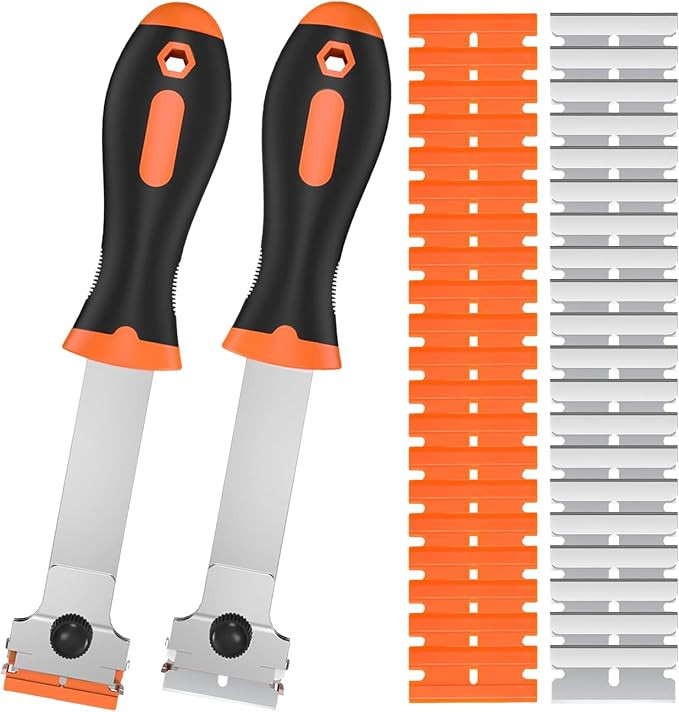 2 Pack Razor Blade Scraper Tool with 20 Metal & 20 Plastic Razor Blades, Multi-Purpose Long Handl... | Amazon (US)