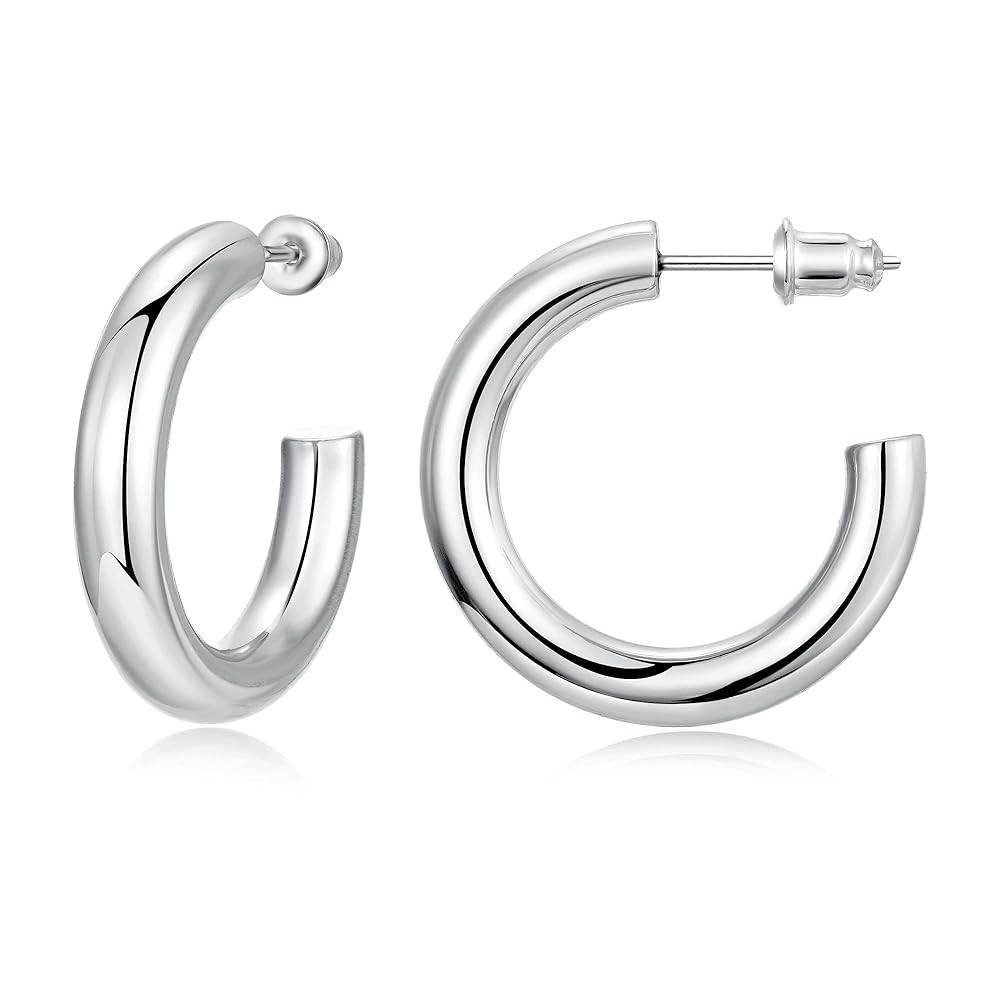 Gacimy Chunky Hoop Earrings for Women 14K Gold Plated, 925 Sterling Silver Post Hoops for Women | Amazon (US)
