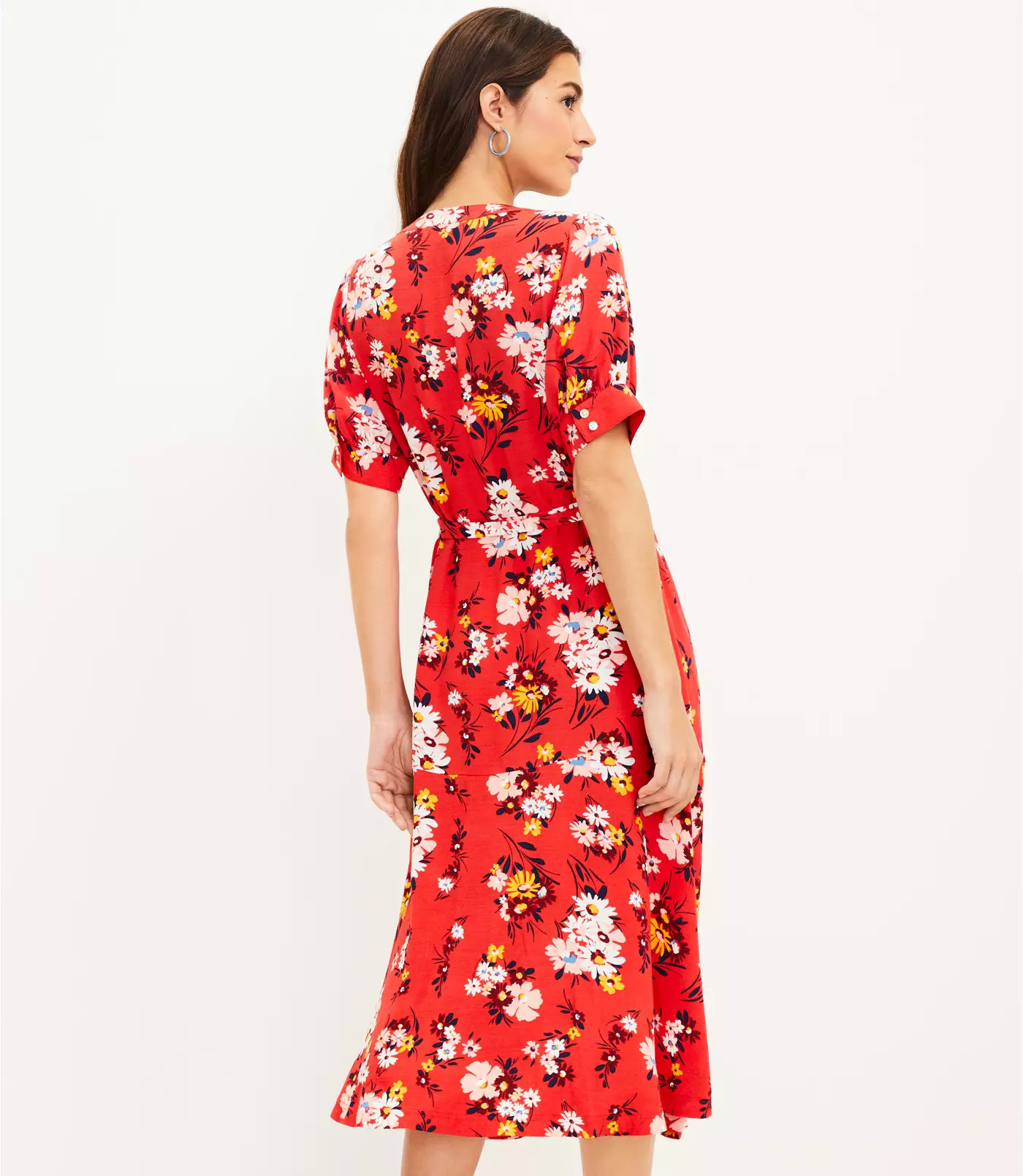 Floral Puff Sleeve Midi Dress | LOFT
