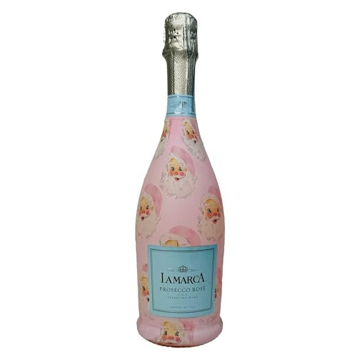 Beau Bottles Limited Edition Watercolor Pink Santa Custom Wine Label Wrap for La Marca 750ml Champagne Bottle - Personalized Wine Bottle Labels for Weddings, Events & Gifting - Easy Shrink Application | Amazon (US)