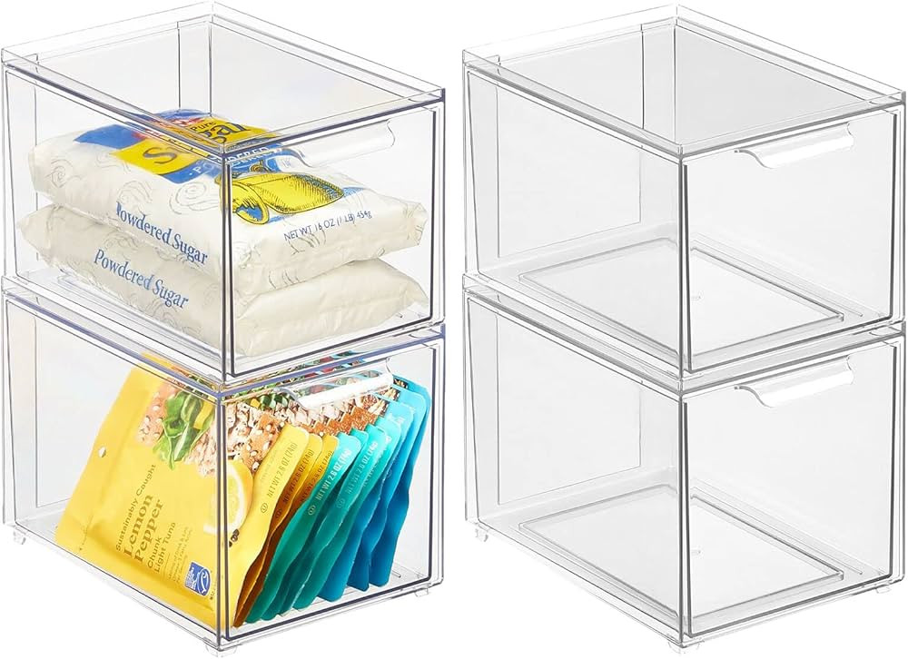 mDesign Plastic Pantry Organization and Storage Bin w/Pull Out Drawer - Slim Stackable Kitchen Su... | Amazon (US)