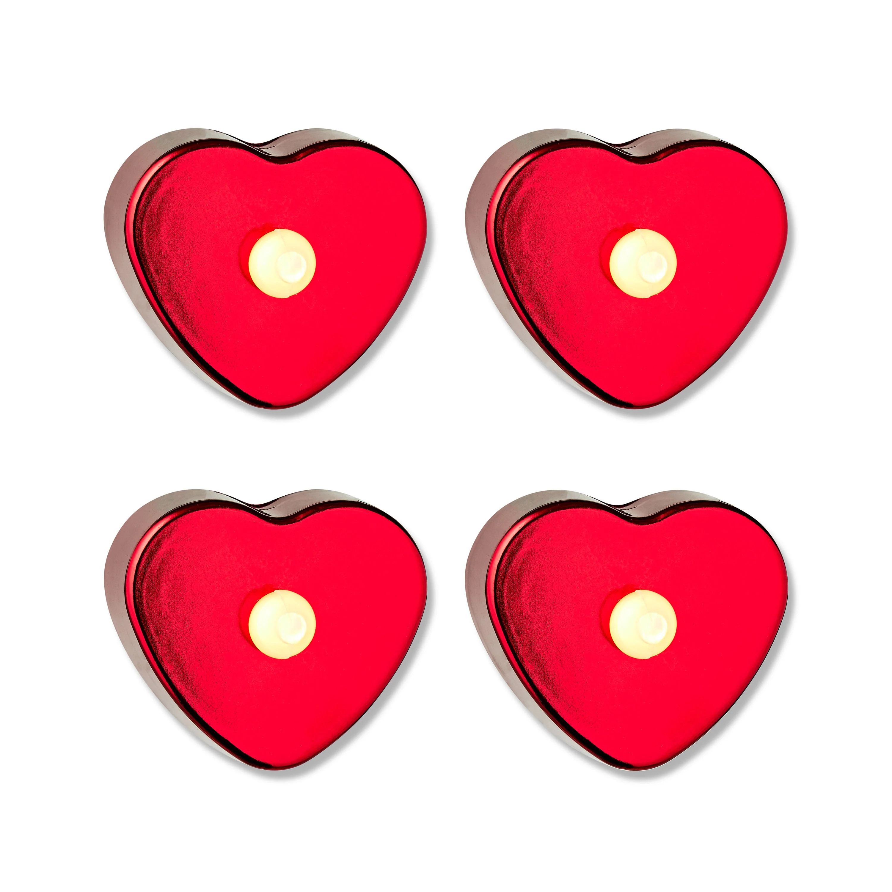 Valentine's Day Red Heart Flameless LED Tealight Candles, 4 Count, by Way To Celebrate | Walmart (US)