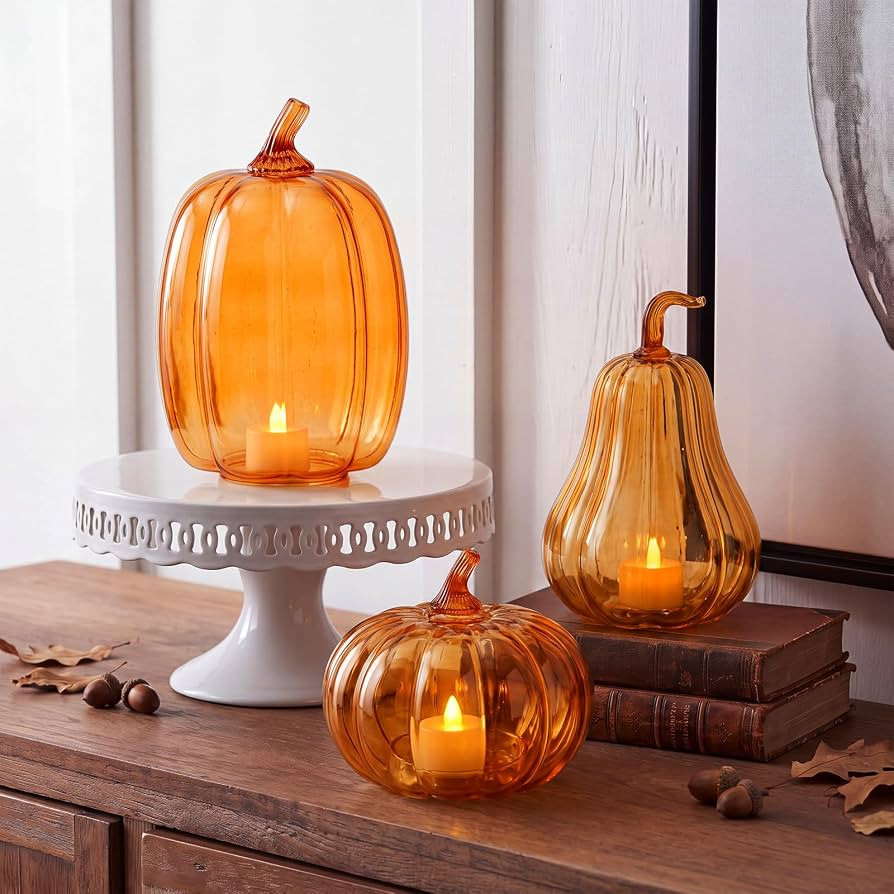 Yungyan Set of 3 Glass Pumpkin Lamp Shades Fall Decor,Orange | Amazon (US)