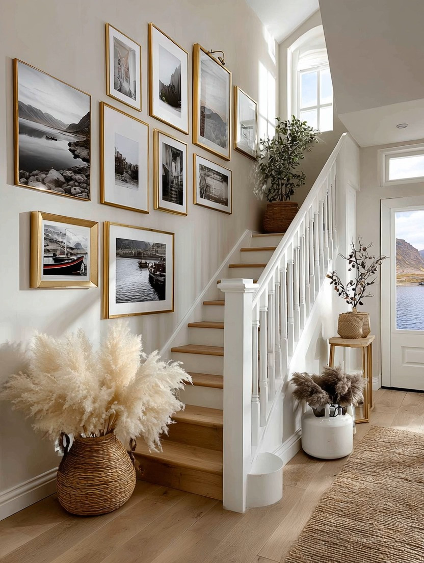 A staircase wall gallery is one of the most beautiful ways to turn an everyday space into something meaningful.

Think about it.

You walk past your staircase multiple times a day. It's one of the most traveled areas in a home, yet it's often left completely blank.

A thoughtfully curated wall gallery changes that.

It transforms a passageway into a visual story.

Whether you choose travel photography, favorite landscapes, family memories, black-and-white photography, architecture, or a collection of places that inspire you, every frame becomes a small reminder of the experiences, dreams, and moments that matter most.

One of the reasons staircase galleries work so well is that the wall naturally allows for creativity. You're not restricted to perfect rows. You can mix frame sizes, layer visual interest, and create movement that follows the staircase itself.

And if there's one design detail we always come back to, it's gold frames.

Gold frames instantly elevate a gallery wall, adding warmth, elegance, and a timeless quality that works beautifully with both modern and traditional homes.

Our favorite approach?

✨ Mix large and small frames
✨ Combine landscapes, travel, and meaningful photographs
✨ Let the arrangement follow the staircase line naturally
✨ Use matching gold frames to keep everything cohesive

A staircase isn't just a place to move between floors.

It's an opportunity to surround yourself with the places, memories, and moments that make a house feel like home.

#HomeDecor #ElegantAndDriven #WallGallery #GalleryWall #GoldFrames 

 #LTKHome