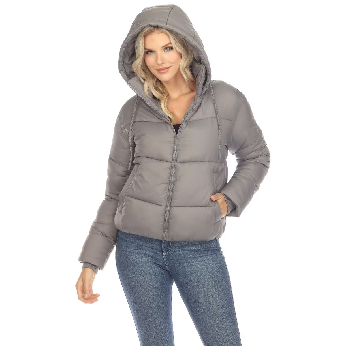 Women's Full Front Zip Hooded Bomber Puffer Jacket - White Mark | Target