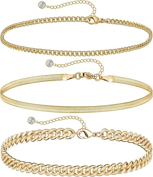 DEARMAY Gold Ankle Bracelets Set for Women Waterproof, 14K Gold Anklets for Women Cuban Link Laye... | Amazon (US)