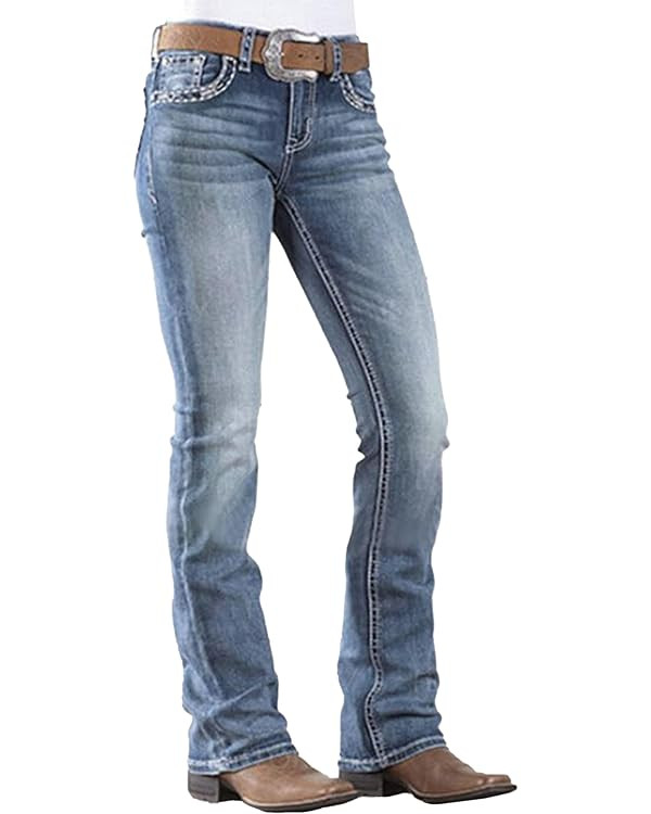 Women Bootcut Jeans 90s Mid Rise Straight Leg Stretchy Boot Cut Denim Pants Trendy | Amazon (US)