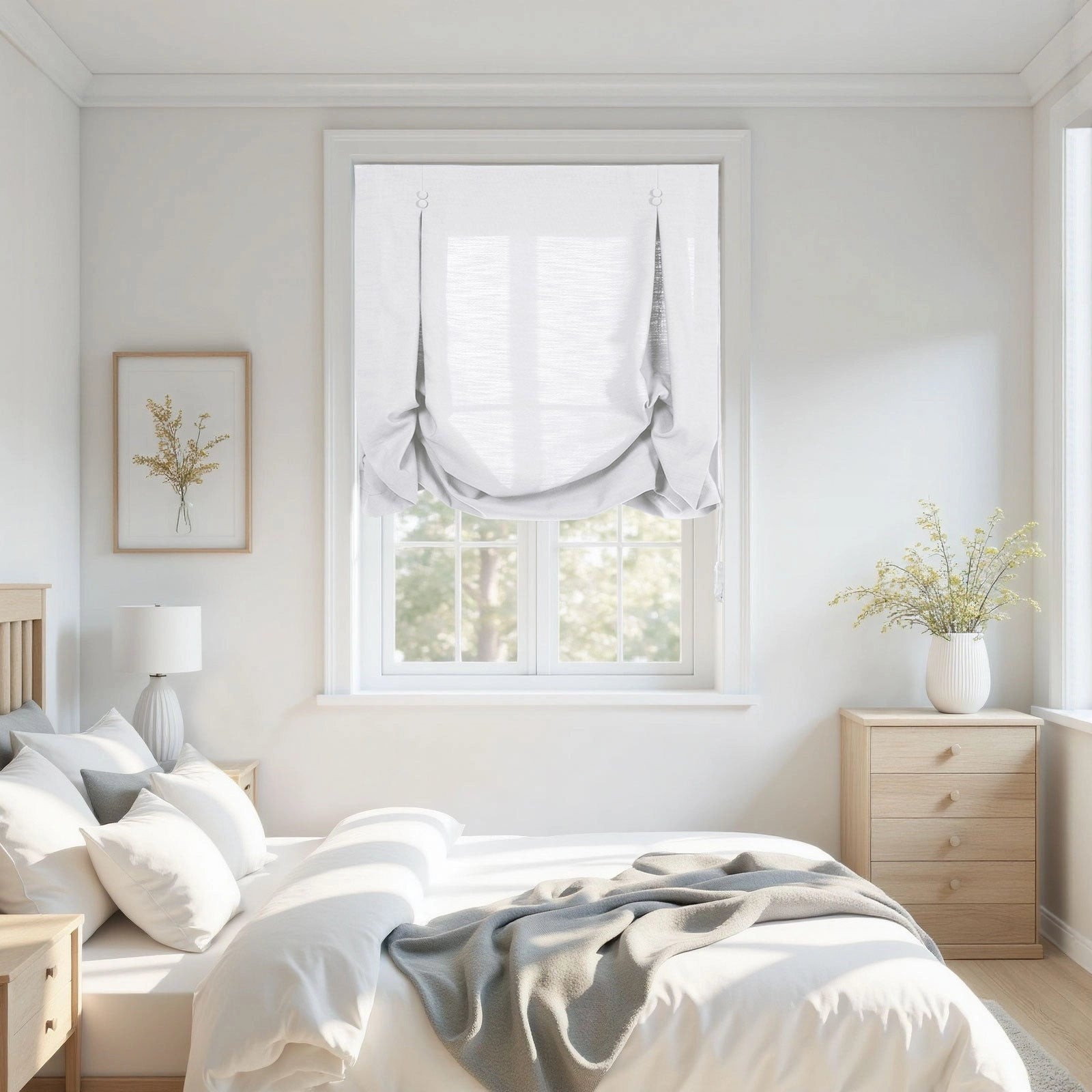 Isabella Cotton Tulip Roman Shade Cord Lift - Paper White 7084-0 | TWOPAGES