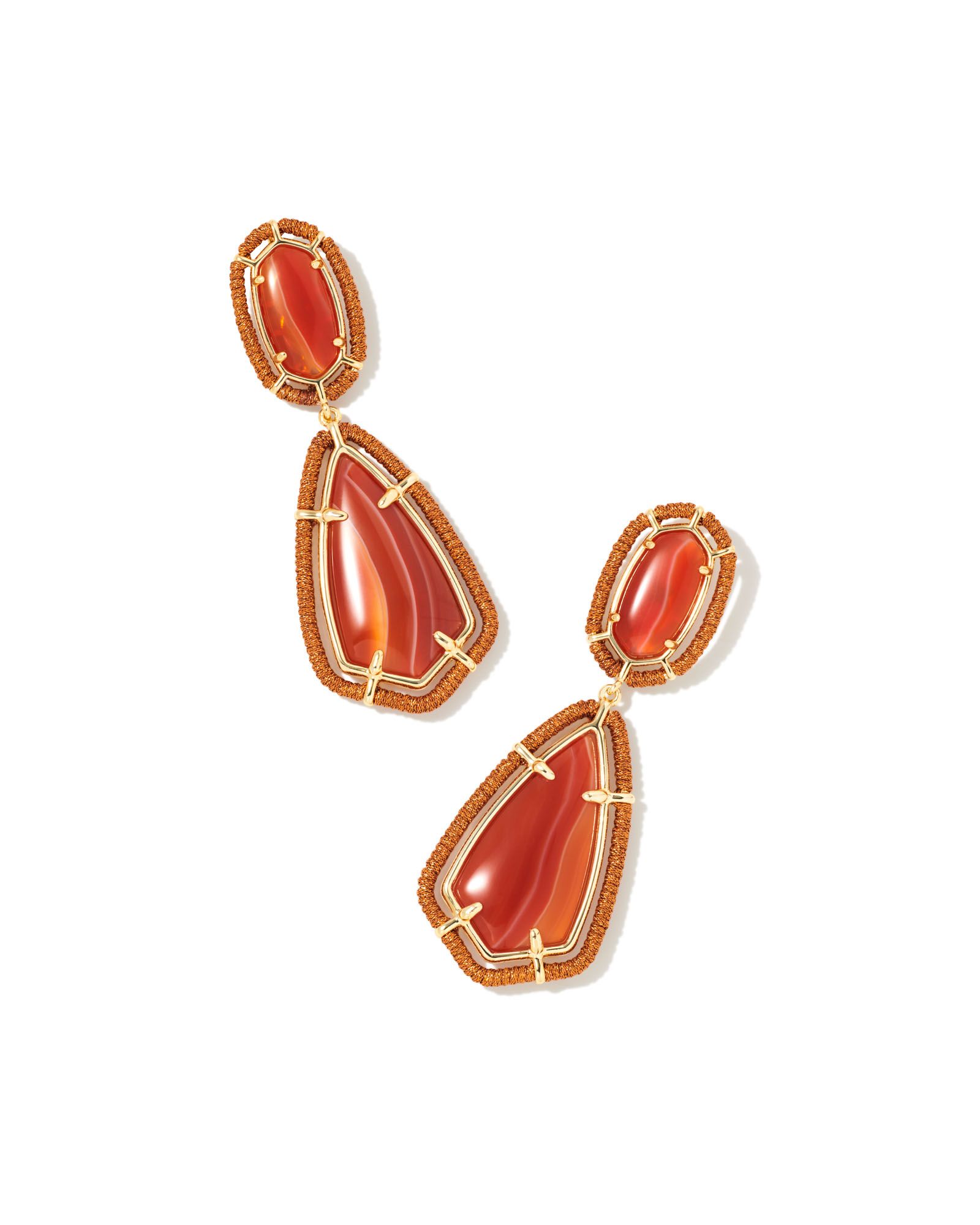 Threaded Gold Camry Statement Earrings in Orange Agate | Kendra Scott