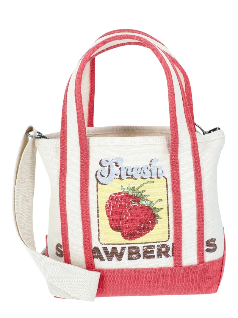 No Boundaries Women's Canvas Mini Tote, Red Strawberry, Women’s | Walmart (US)