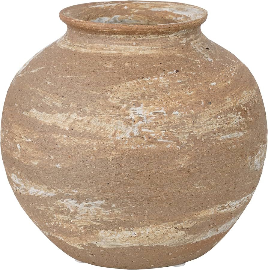 Round Brown Rustic Farmhouse Home Decor Vase, Hand Painted Ceramic Vase, Grain Glazed Boho Large ... | Amazon (US)