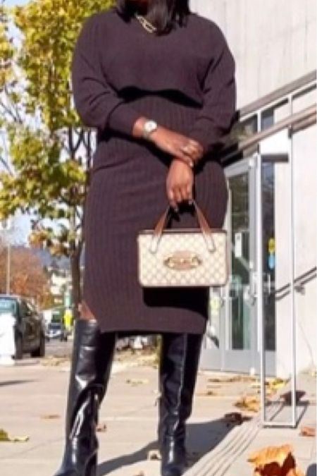 Lovely knee length boot and this two piece sweater dress. 

#LTKSeasonal #LTKworkwear #LTKitbag
