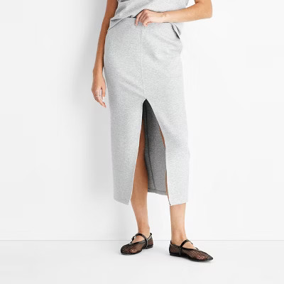 Women's Front Slit Fleece Midi Skirt - Future Collective Gray M | Target