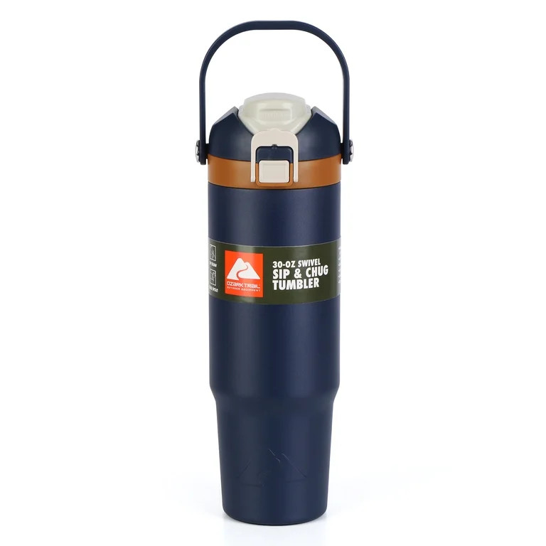 Ozark Trail 30oz Vacuum-Insulated Stainless Steel Dual Lid Insulated Tumbler, Double Wall Vacuum ... | Walmart (US)
