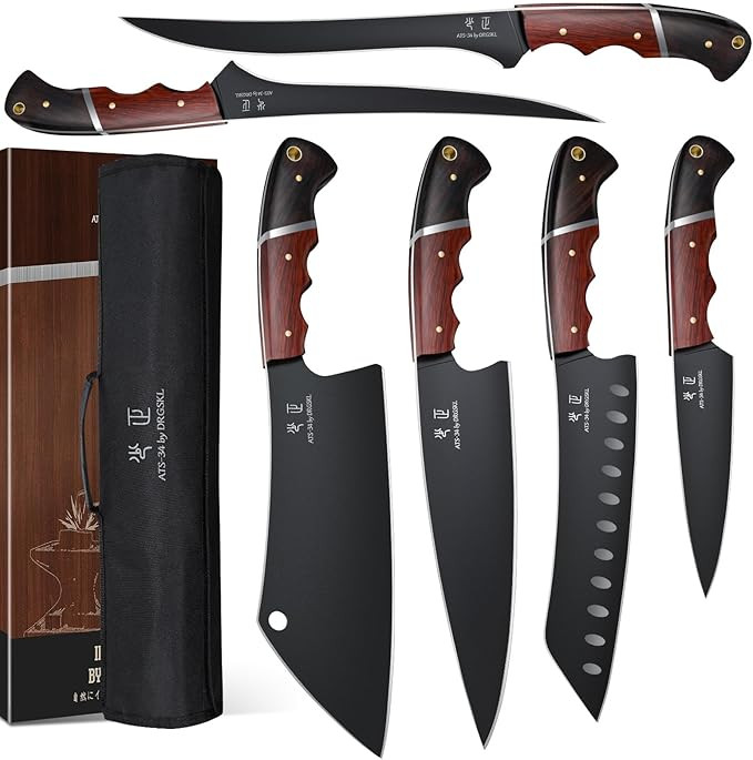 Kitchen Knife Set with Bag - 6 PCS Chef Knife Set - Cleaver, Boning, Fillet, Santoku, Kitchent Ut... | Amazon (US)