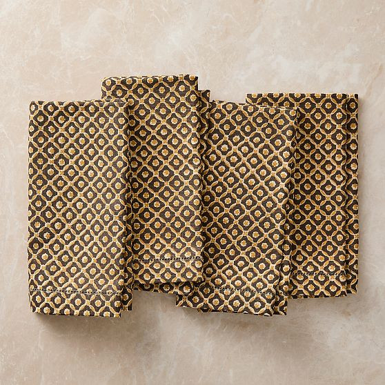 Pierce and Ward Floral Tile Napkin, Saddle Brown, Set of 8 | West Elm (US)