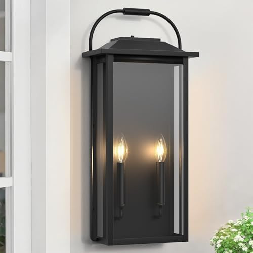 Large Size Dusk to Dawn Outdoor Wall Light, 24 Inch Exterior Wall Sconce 2-Light, Modern Matte Bl... | Amazon (US)