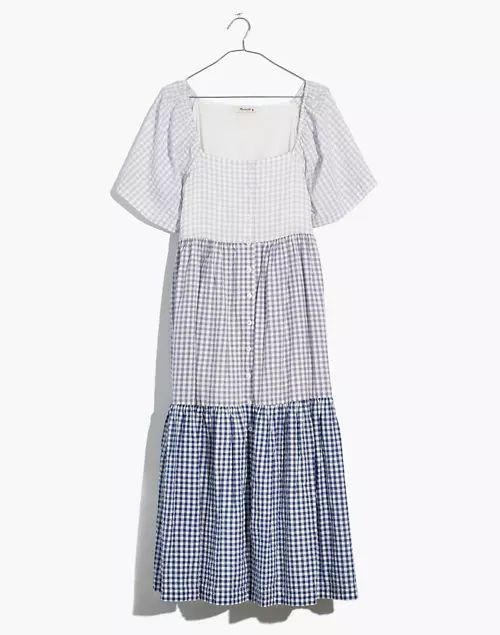 Patchwork Gingham Button-Front Tiered Midi Dress | Madewell