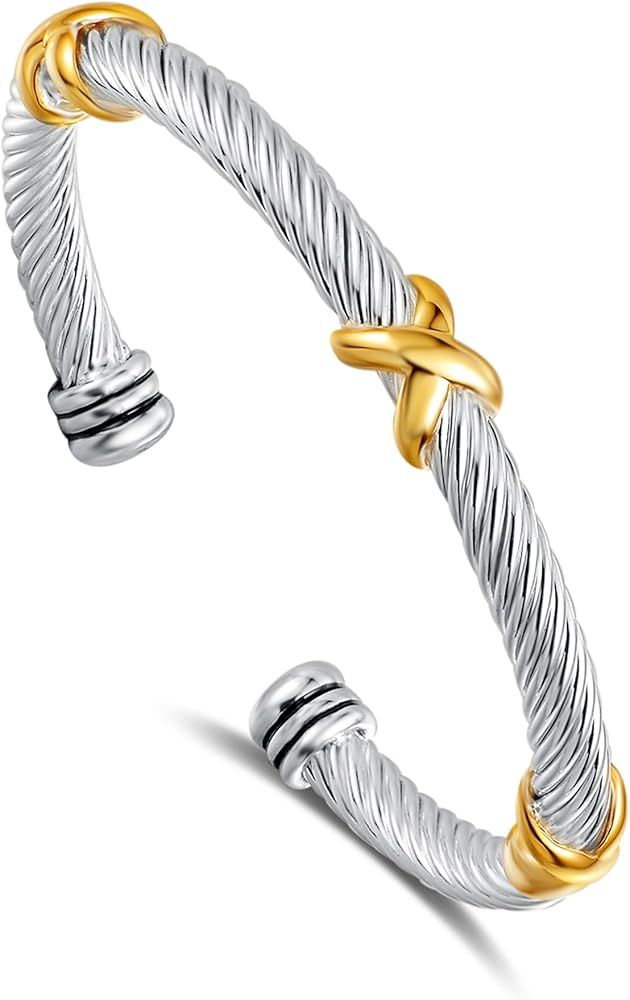 JEWEL Bracelet Designer Brand Inspired Women Jewelry 4.5mm Thin Twisted Cable Wire Bangle Gem Sto... | Amazon (US)