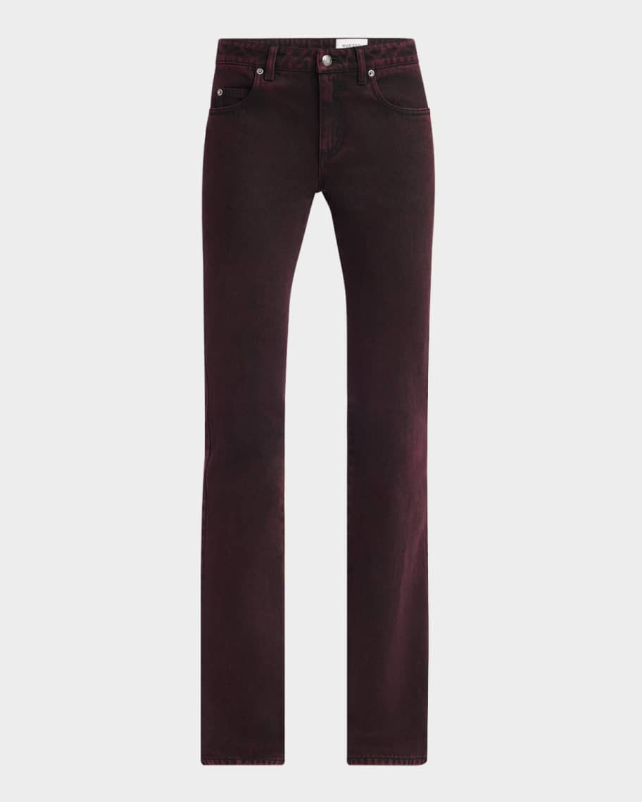 McQueen Low-Rise Red-Wash Denim Flare Trousers | Neiman Marcus