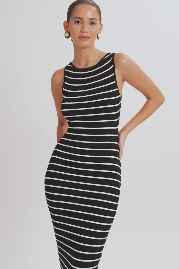 Seema Sleeveless Knit Maxi Dress - Black | MESHKI US