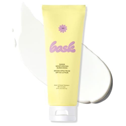 Bask Suncare SPF 50 Sheer Moisturizing Sunscreen Lotion - Broad Spectrum UVA/UVB Protection, Dermatologist Recommended, Hydrating, Lightweight & Non-Greasy, No White Cast, Travel Size, 3.4 fl oz | Amazon (US)