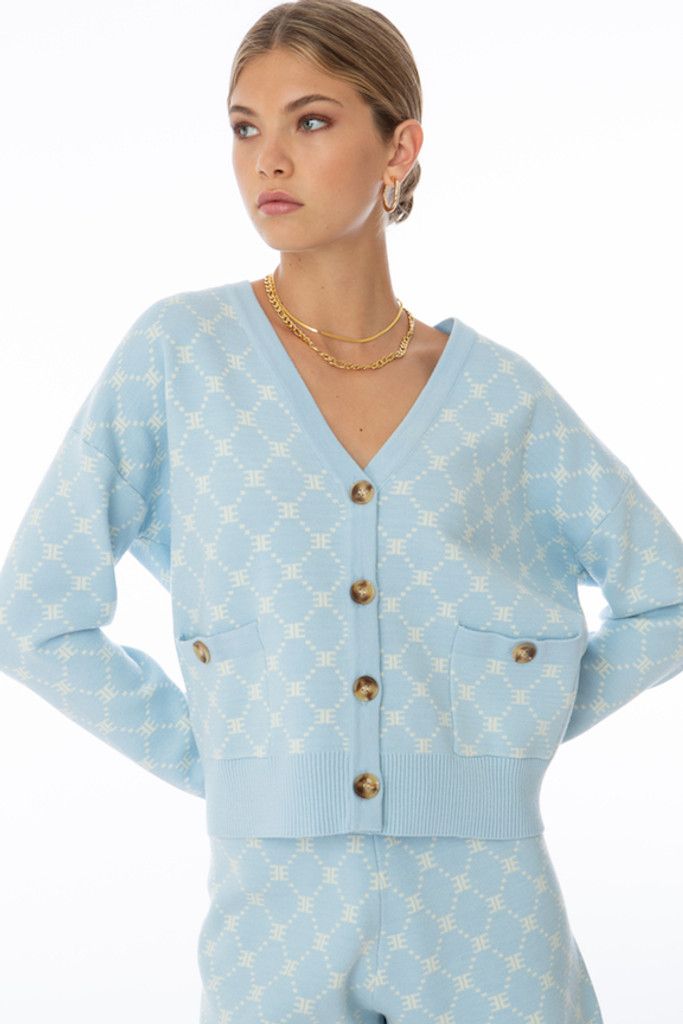 CLOUD BLUE MONOGRAM CARDIGAN | EllandEmm