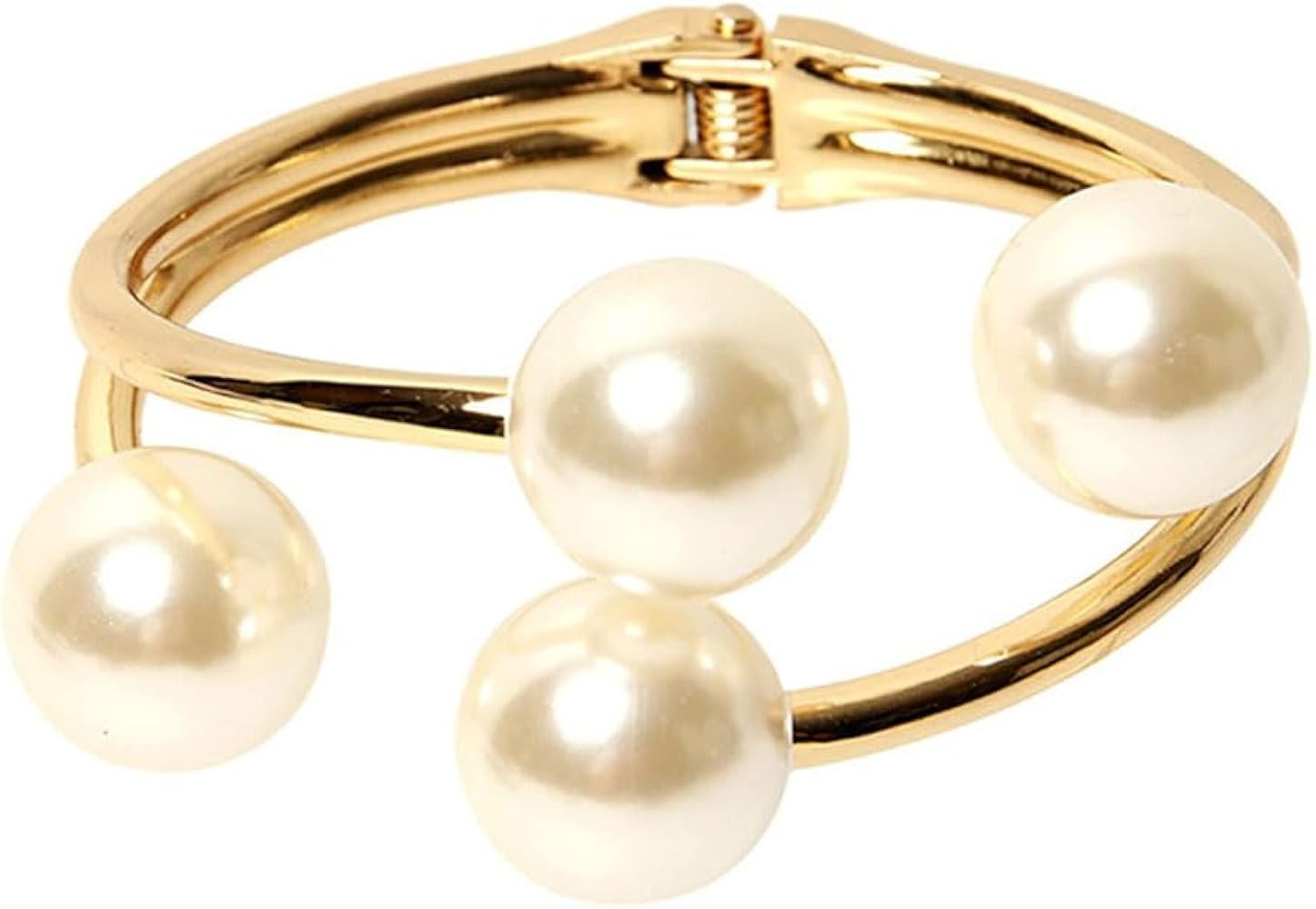 Pearl Bangle Bracelet for Women Chunky Pearls Gold Bangle Opened Bracelet Minimalist Cuff Bracele... | Amazon (US)