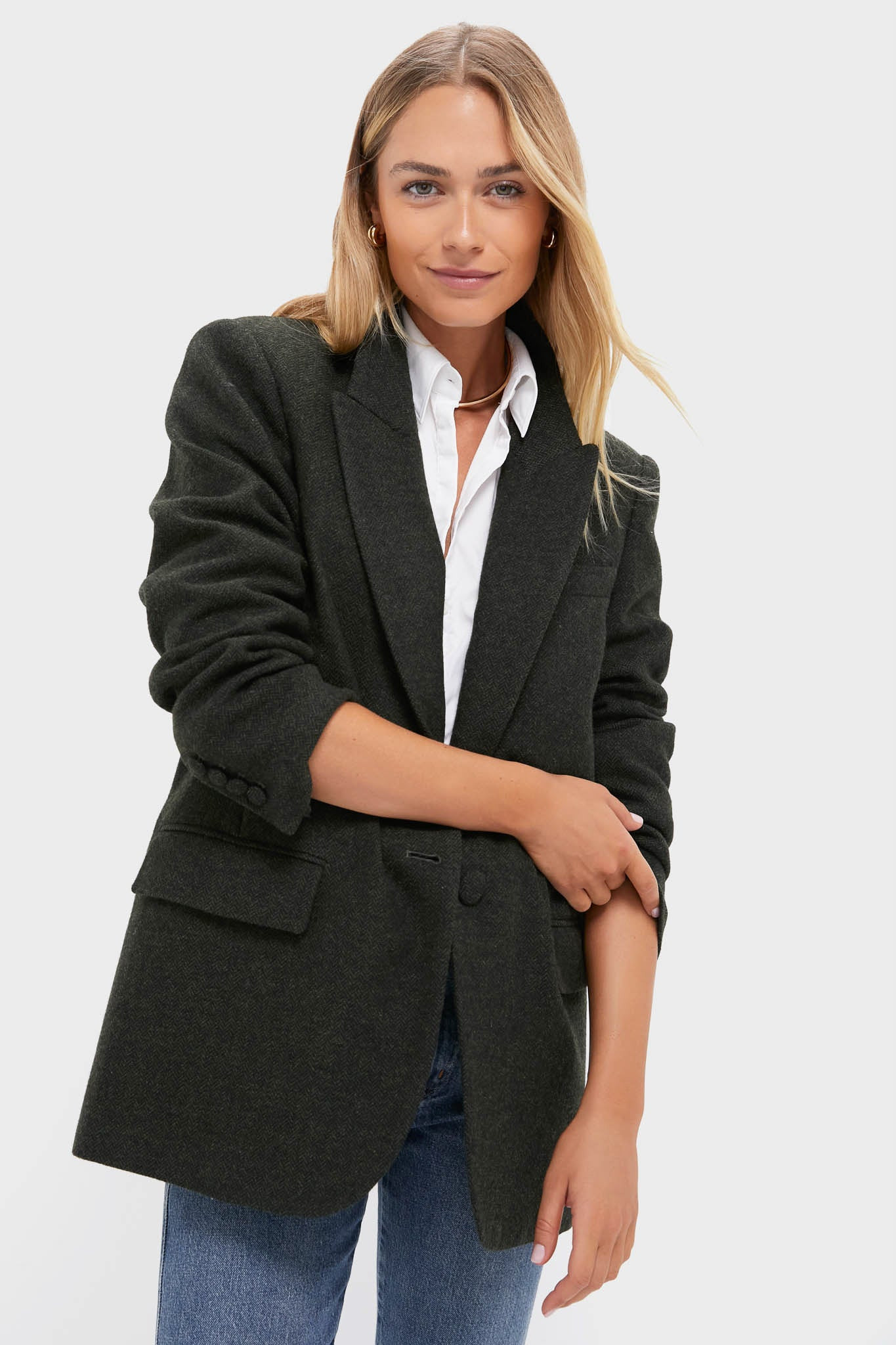 Hunter Green Tweed Herringbone Leo Blazer | Tuckernuck (US)
