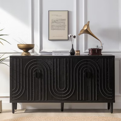 Buffet Accent Cabinet, Antique Black Entryway Table with Storage Wood Credenzas for Living Room Home Bar, 4 Doors & Adjustable Shelves Black 59in | Target