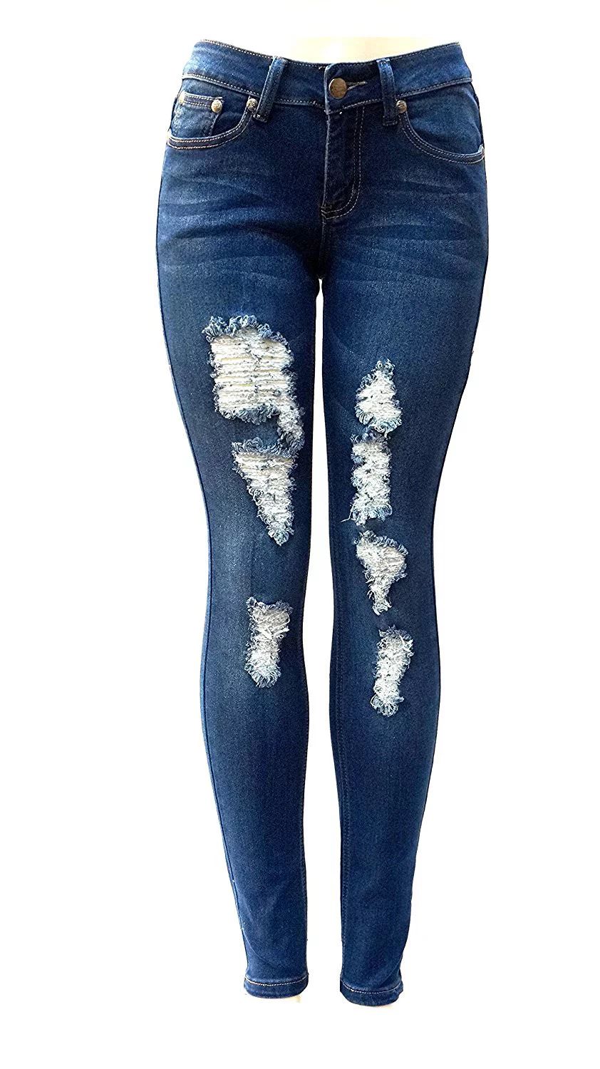 JEANS FOR LOVE David-k Premium Blue Denim Stretch Jeans Destroy Skinny Ripped Distressed Pants - ... | Walmart (US)