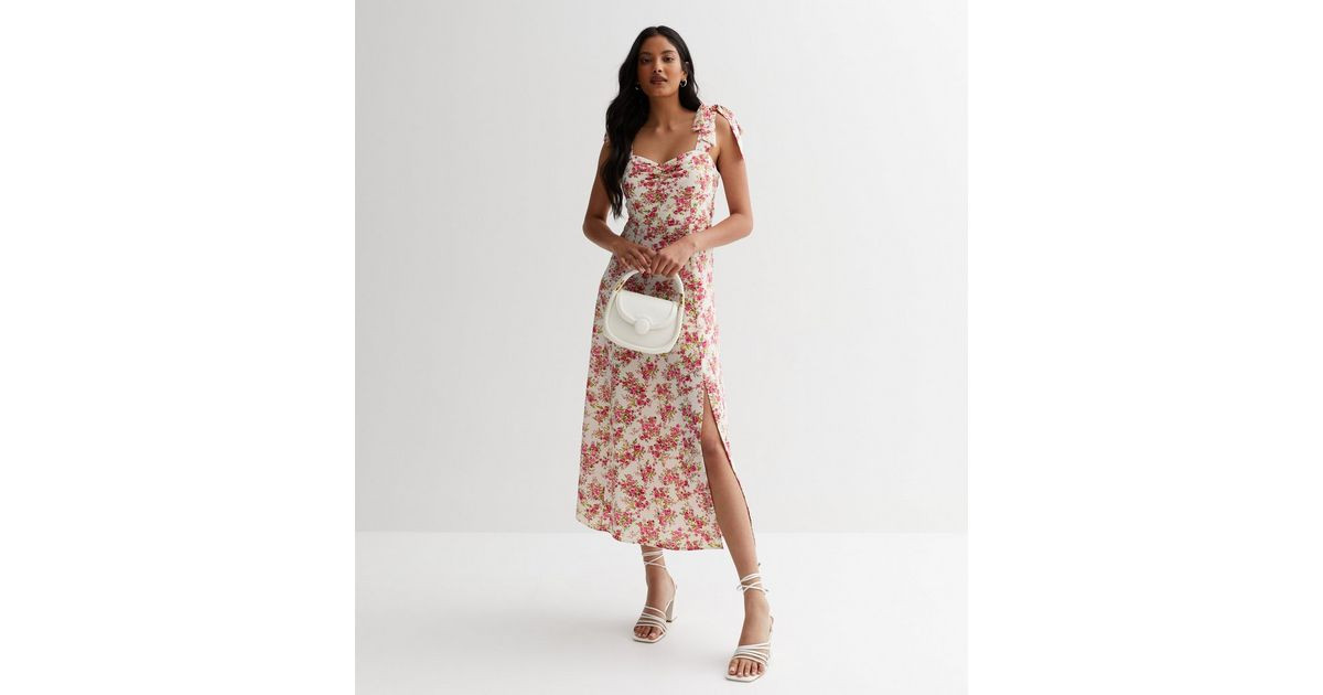 White Floral Ruched Tie Strap Midaxi Dress
						
						Add to Saved Items
						Remove from Save... | New Look (UK)