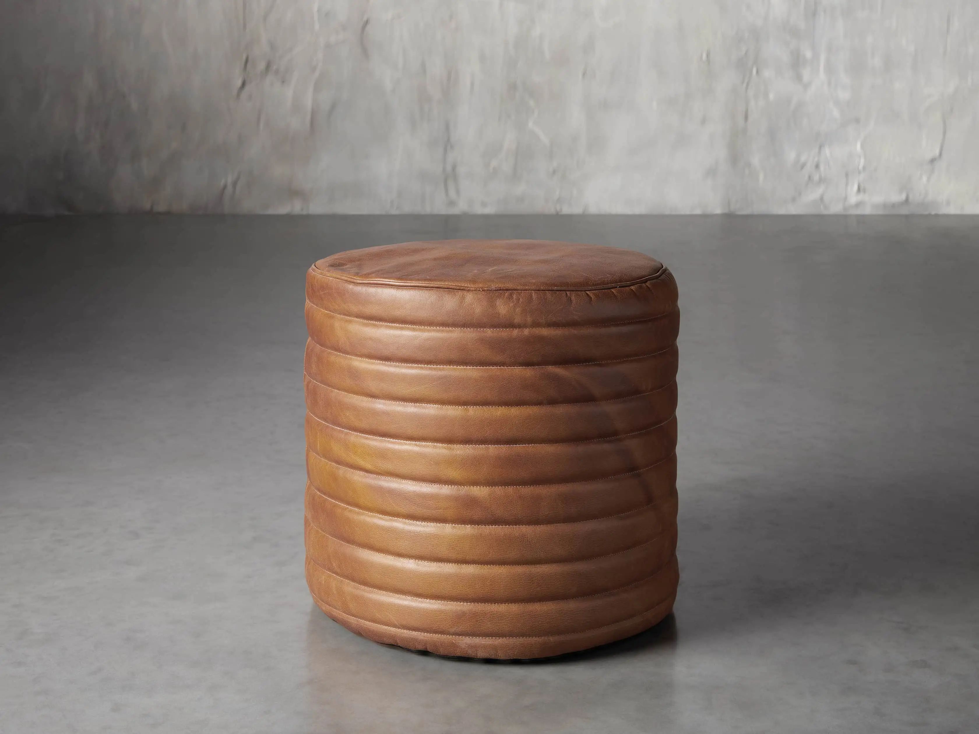 Round Channel Leather Pouf | Arhaus
