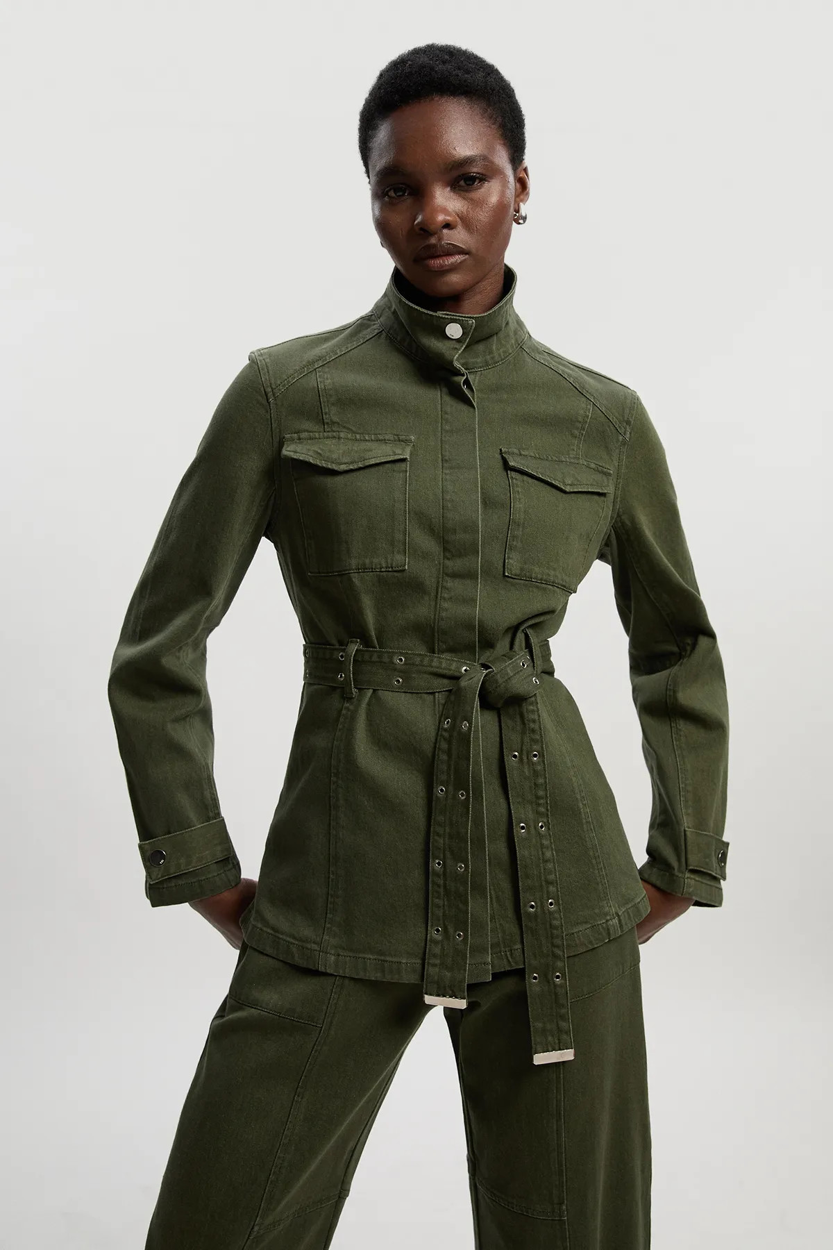 Denim Utility Belted Jacket | Karen Millen UK + IE + DE + NL
