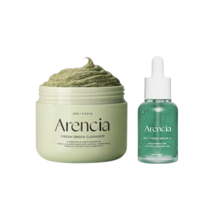 Arencia - Fresh Green Rice Mochi Cleanser - 120g & Holy Hyssop Serum 12 - 30ml Set | Stylevana
