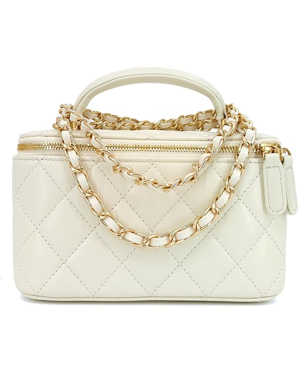 Small Genuine Leather Purse Quilted Crossbody Bag for Women, Mini Top-Handle Shoulder Handbag w/G... | Amazon (US)