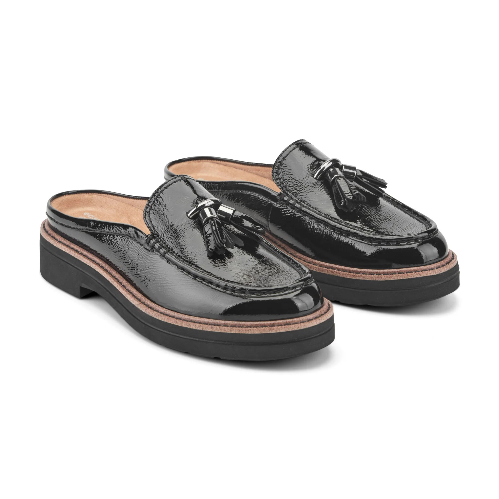 Women's Zarina Tassel Loafer Mules - Black Patent Leather | Easy Spirit | Easy Spirit