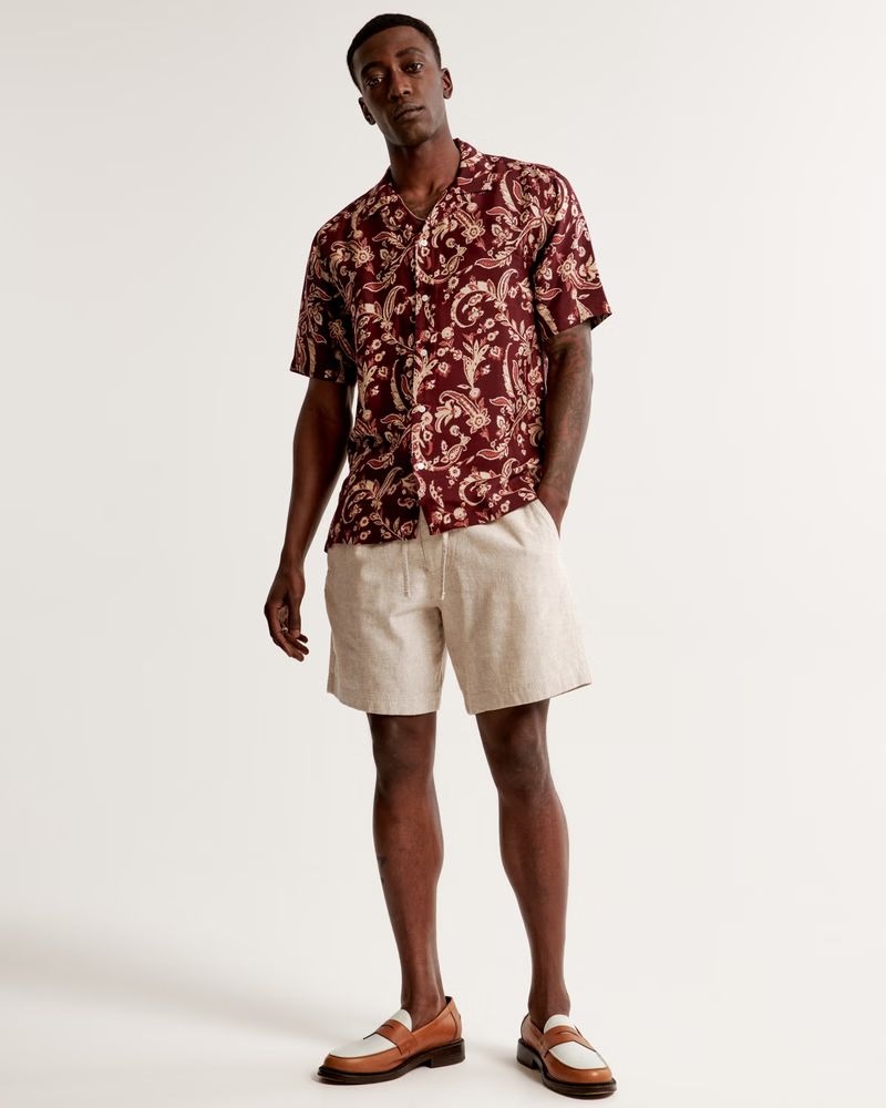 Relaxed Linen-Blend Pull-On Short | Abercrombie & Fitch (US)