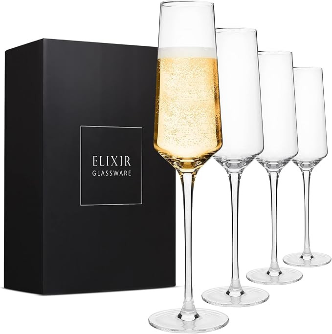 ELIXIR GLASSWARE Classy Champagne Flutes - Hand Blown Crystal Champagne Glasses - Set of 4 Elegan... | Amazon (US)