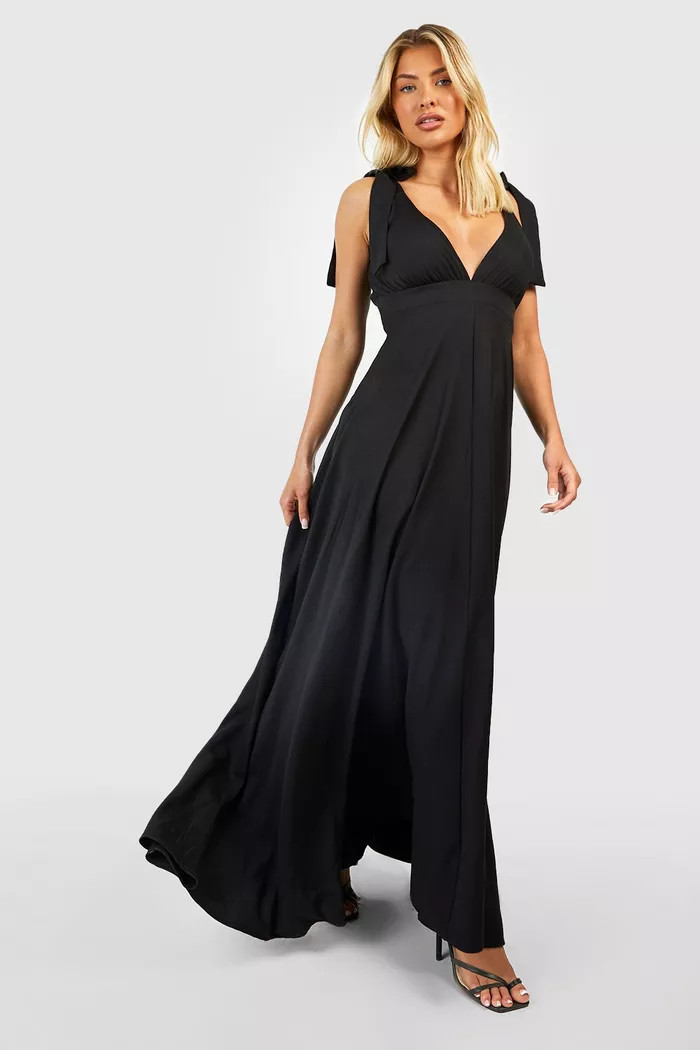 Tie Shoulder Plunge Maxi Dress | boohoo (US & Canada)