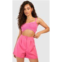 Womens Pleat Front Tailored Shorts - Pink - 4 | boohoo (US & Canada)