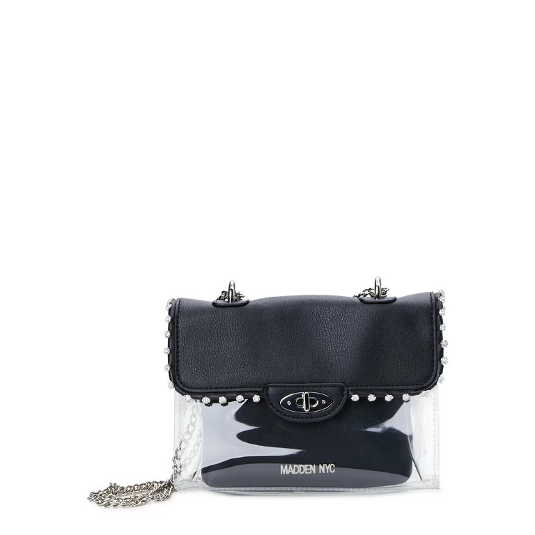 Madden NYC Women's Rhinestone Trim Clear Crossbody Bag with Removable Pouch | Walmart (US)