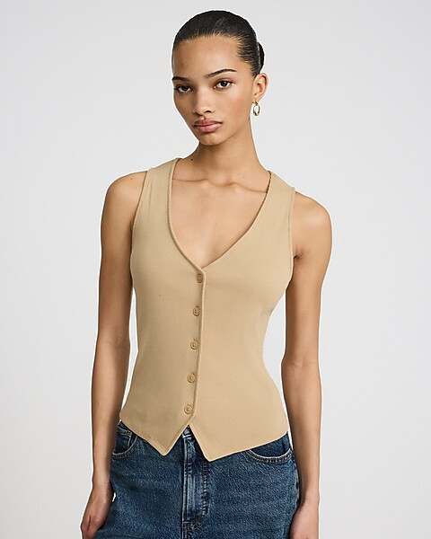 Ribbed Button Front Knit Vest | Express