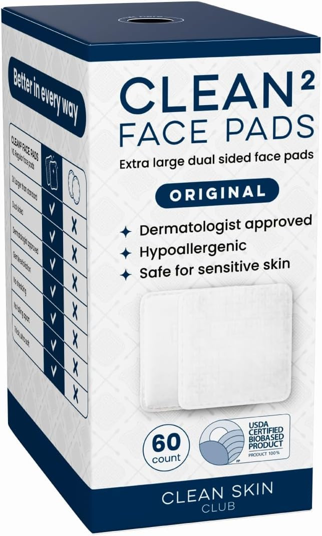 Clean Skin Club Clean² Pads 2.0 [NEW & Improved Edges] Guaranteed Not to Shed & Tear Face Pads, Unique Triple Layers, Textured & Ultra Soft Side, Organic Disposable Cotton, Pair with Makeup Remover | Amazon (US)