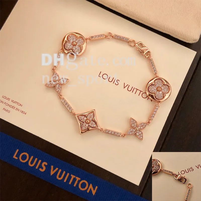 LV bracelet full of diamonds and flowers Louis Vuitton 18k gold electroplating process 1:1 beauti... | DHGate