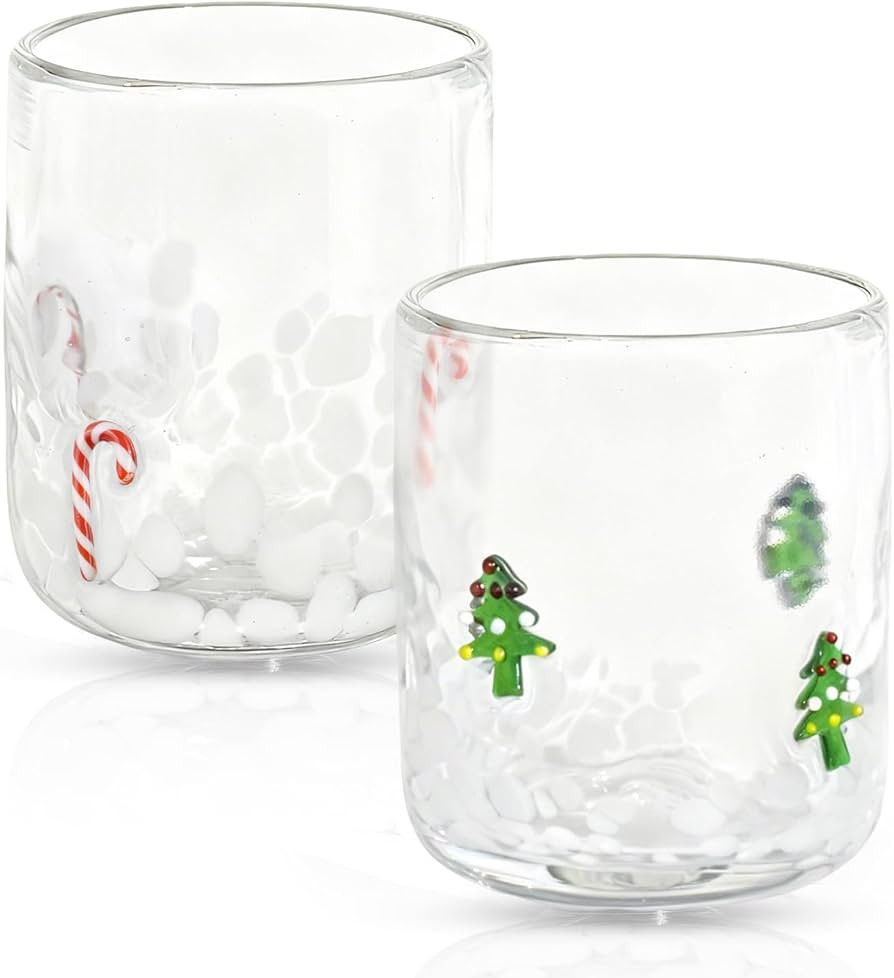 2 Pcs Christmas Icon Juice Glass,14oz Christmas Tree &Candy Cane Stemless Drinking Glass Cup for ... | Amazon (US)