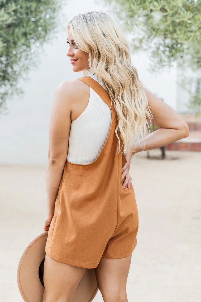 It's Optional Brown Knot Detail Overall Romper | Pink Lily