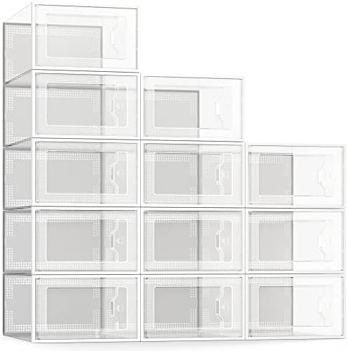 12 Pack Shoe Storage Box, Clear Plastic Stackable Shoe Organizer for Closet, Space Saving Foldabl... | Amazon (US)
