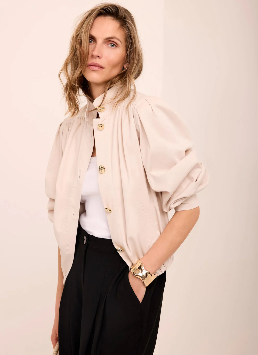 Neutral Cotton Blend Jacket | Mint Velvet